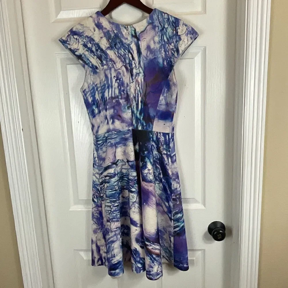 Gabriela Cadena Marbled Over Womens Dress Size 4 Cocktail Designer Cap Sleeve T1 - Picture 4 of 12